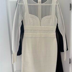 Herve Leger White Long Sleeve Dress